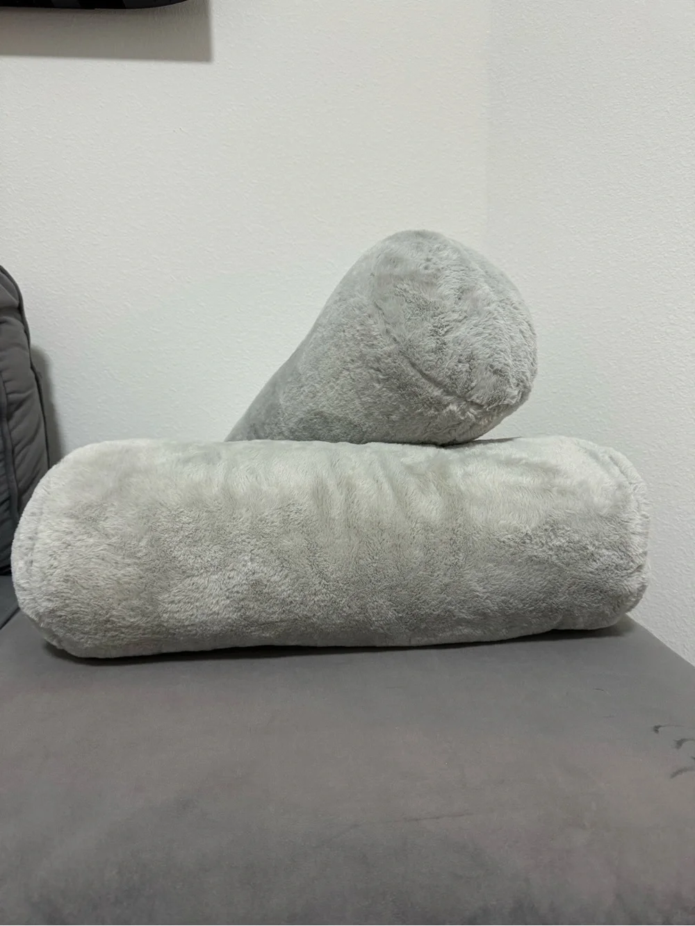 Target Plush Light Gray Faux Fur Bolster Pillow Pair